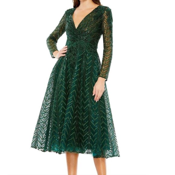 Mac Duggal Bead Sequin Tulle Fit & Flare Dress Emerald Green #20399 NWT Size 22 - Picture 10 of 10